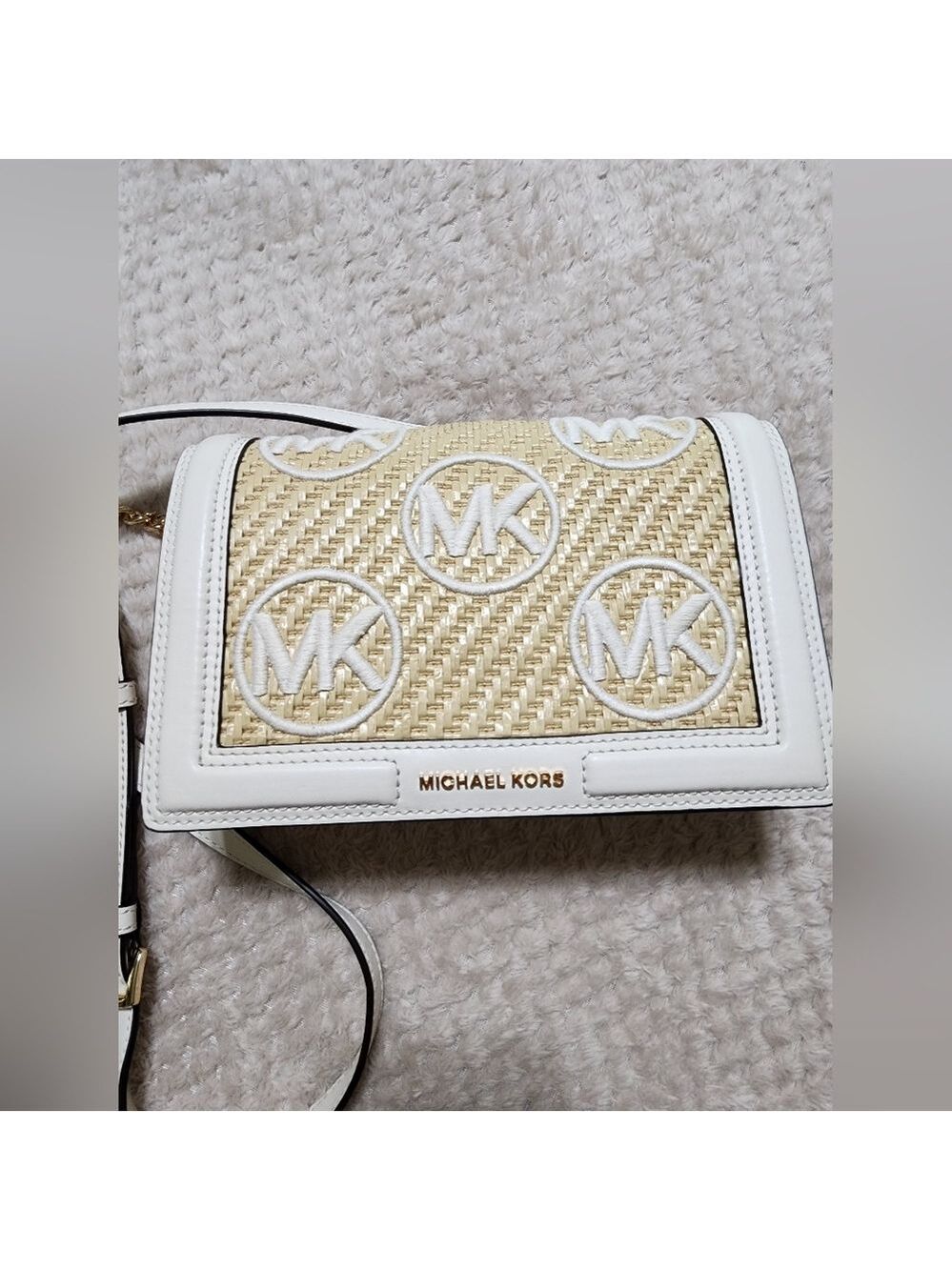 Chic Michael Kors Tan White Chain Strap Bag